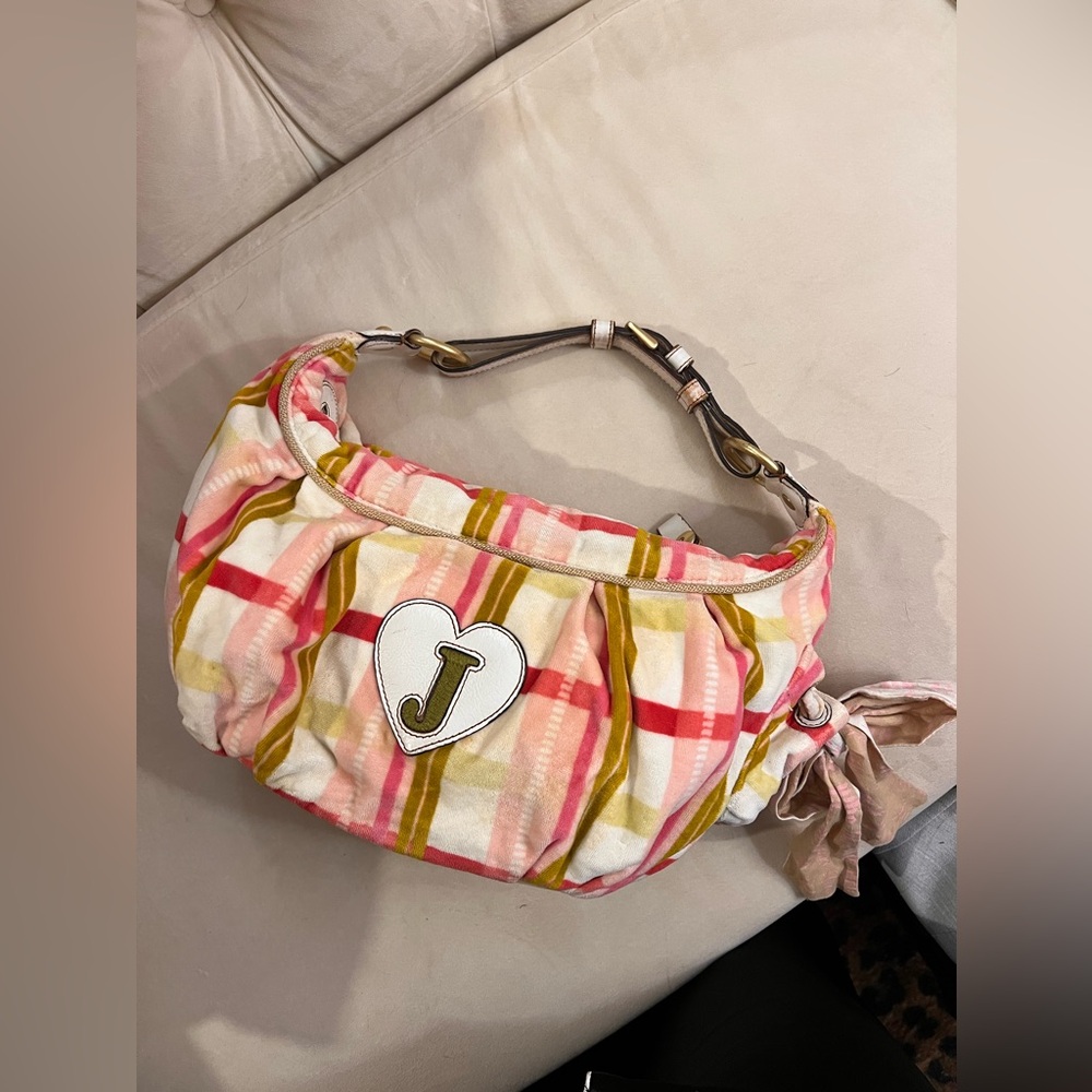 Juicy Couture Vintage Pink Green Hobo Bag with Bow Ribbon